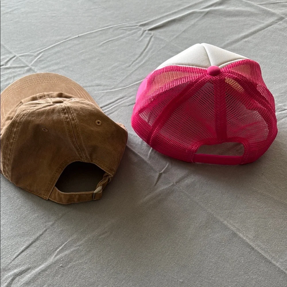 Brown and Pink Caps with Smiley Faces
